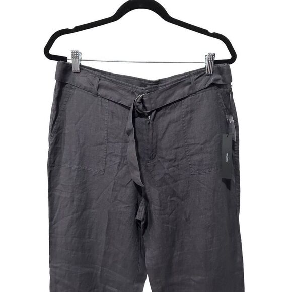 NWT NEW Tahari Gray Belt Linen Flowy Pants Size 12 Coastal Minimalist - Picture 3 of 11